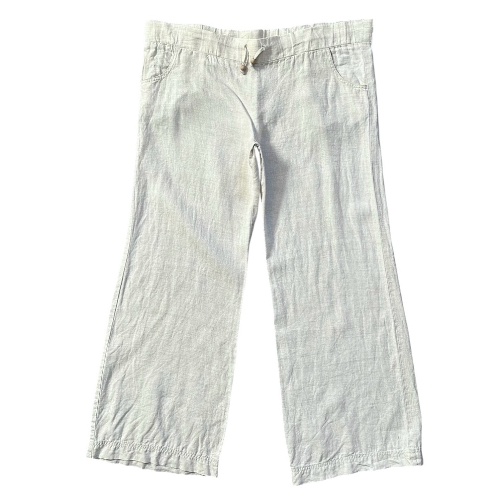 ecoSkin 100% Linen High Rise Wide Leg Pants Natural Beige Size Large